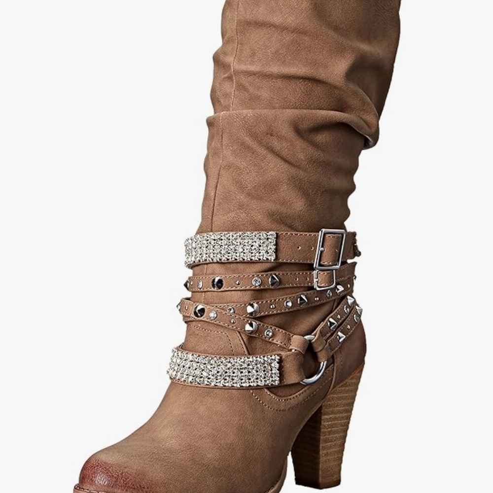 Not Rated Tan Studded Heeled Boots